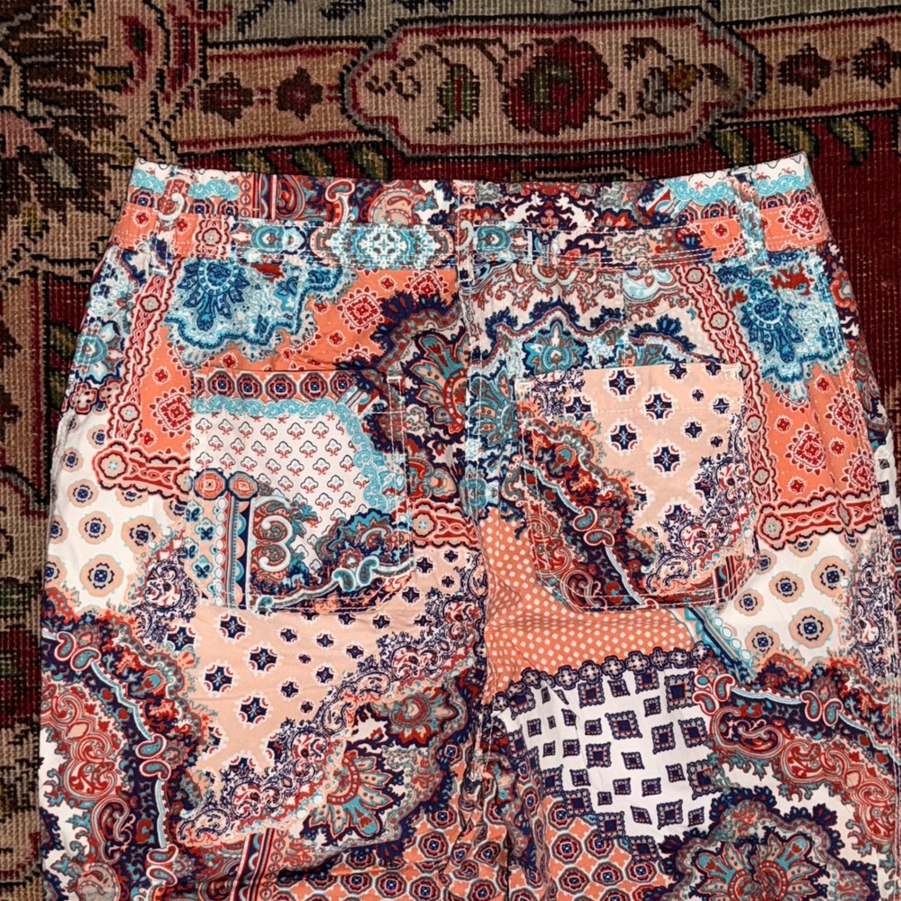 Chico's 0.5 Cute Multicolor Print Stretch Cotton Cropped Summer Pants